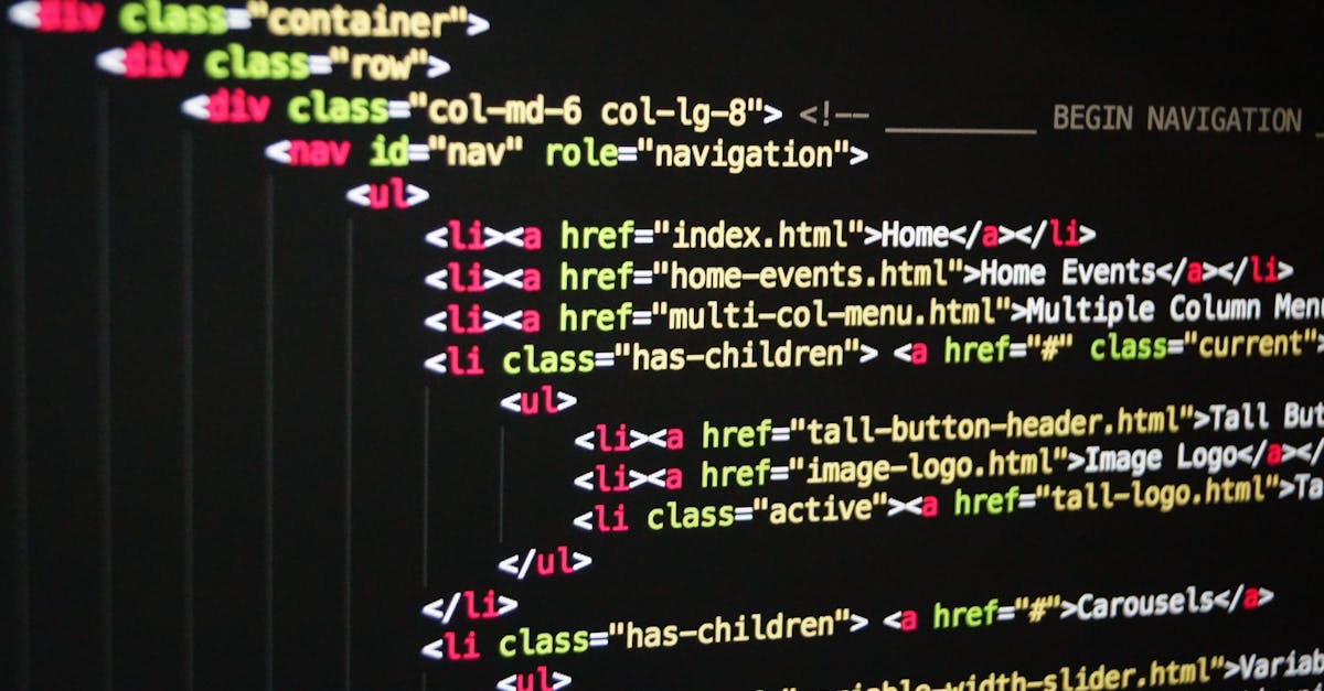 Close-up of vibrant HTML code displayed on a computer screen, showcasing web development and programming.