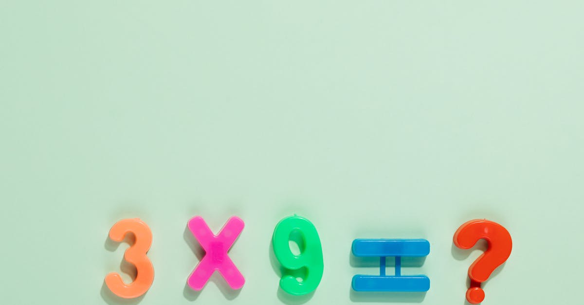 Colorful magnetic numbers and symbols on a pastel backdrop pose a math question.