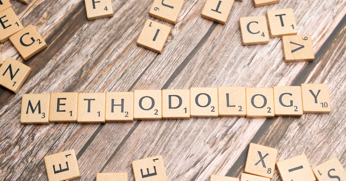 Wooden letter tiles spelling 'methodology' on a textured wooden surface, emphasizing research.