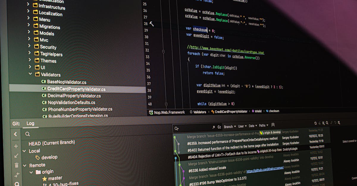 Close-up of software development tools displaying code and version control systems on a computer monitor.